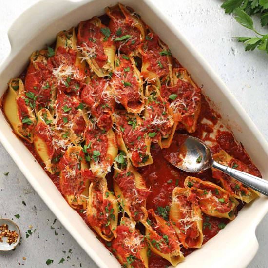 Vegan Stuffed Shells - Recipe photo by paperandheart