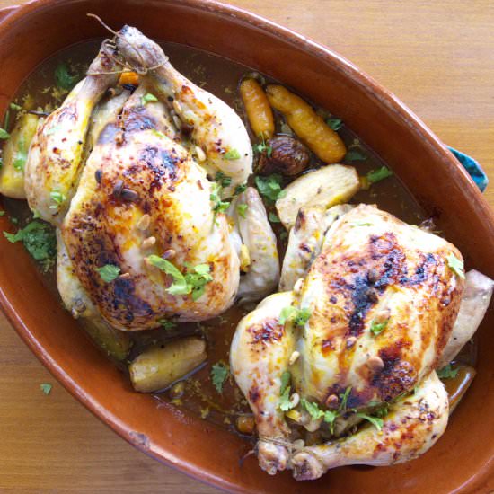 Clay-Pot Roasted Stuffed Chickens - Recipe photo by spainkitchen