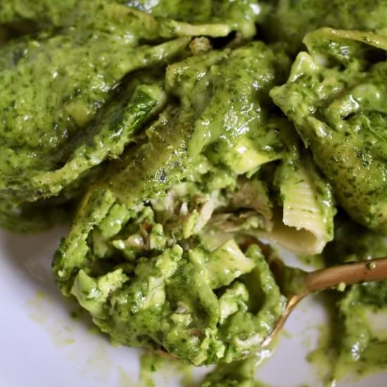 Chicken Pesto Stuffed Shells - Recipe photo by My Life After Dairy