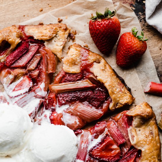 Strawberry Rhubarb Galette - Recipe photo by bluebowlrecipes