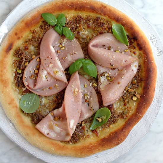 Mortadella and Pistachio Pizza - Recipe photo by twoofakindcooks