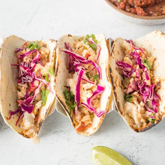 Jalapeno Lime Fish Tacos - Recipe photo by nourishandfete