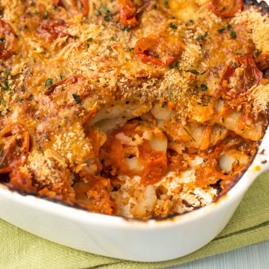 Cheese and tomato potato bake - Recipe photo by Becca @ Easy Cheesy Vegetarian