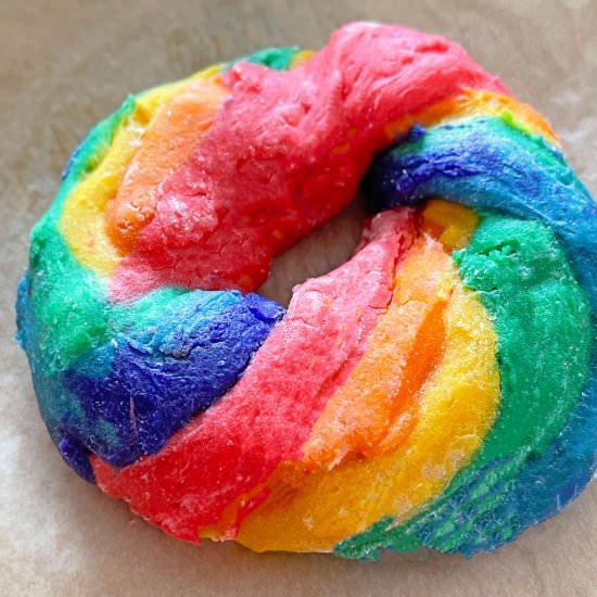 3 Ingredient Rainbow Bagels - Recipe photo by Chop Happy