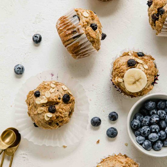 Blueberry Banana Protein Muffins - Recipe photo by Jar Of Lemons