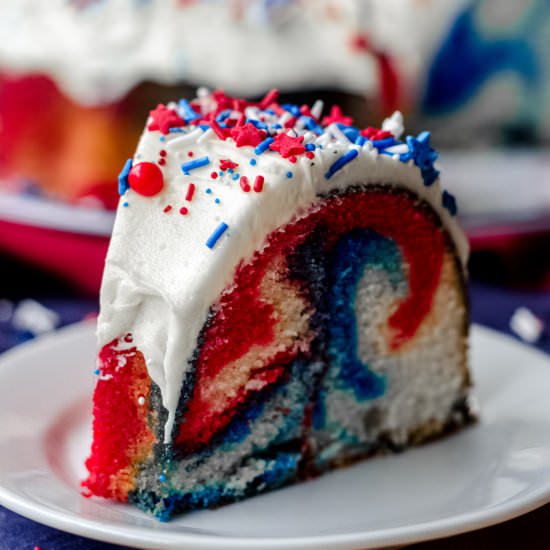 red, white, & blue swirl bundt cake - Recipe photo by freshaprilflours