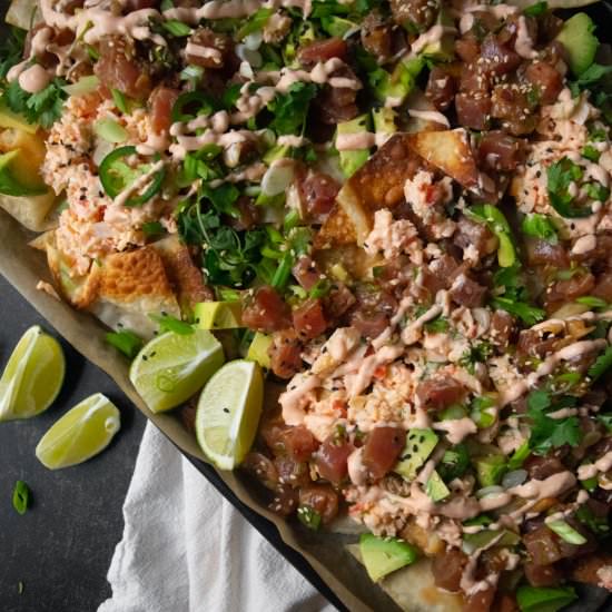 Tuna Poke Nachos - Recipe photo by JawnsICooked