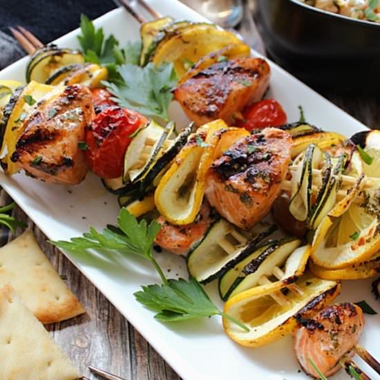 Grilled Mediterranean Salmon Kabobs - Recipe photo by agoudalife