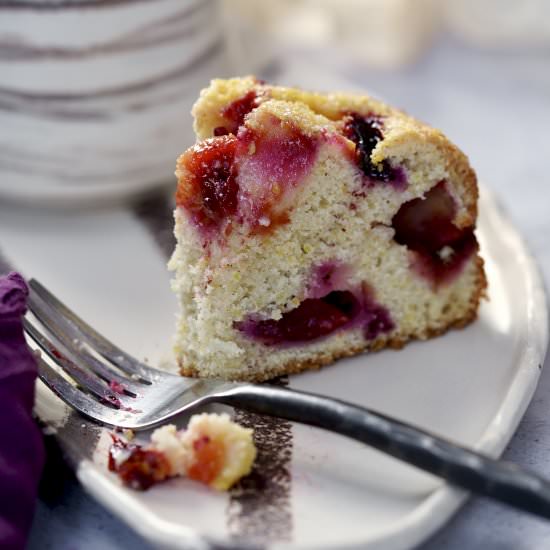 Polenta Plum Cake - Recipe photo by simmerandsauce