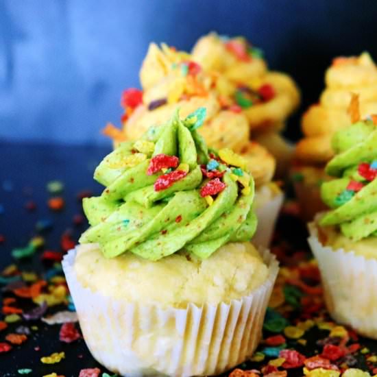 Cupcakes w/ Fruity Pebbles Frosting - Recipe photo by Sinful Kitchen