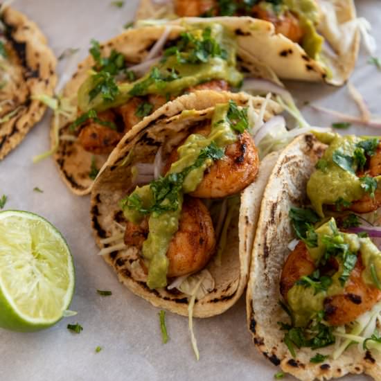 Shrimp Tacos with Avocado Crema - Recipe photo by nutsfornaan