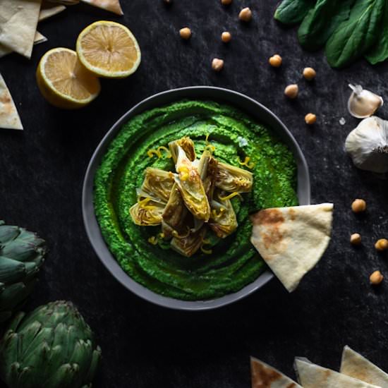 Spinach Hummus with Artichokes - Recipe photo by foodworthfeed