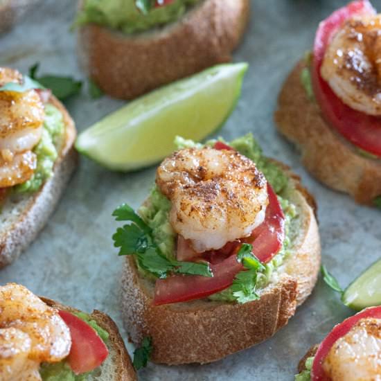 Shrimp and Avocado Crostini - Recipe photo by Aredspatula