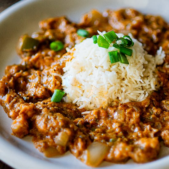Blackened Alligator Étouffée - Recipe photo by Chicken Fried Kitchen