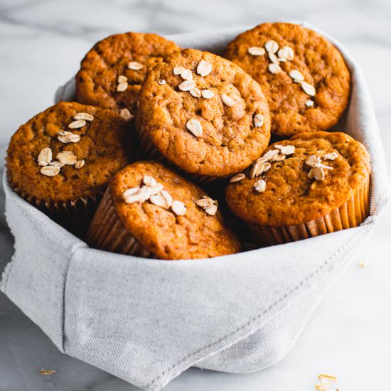Banana Oatmeal Muffins - Recipe photo by PinchandSwirl