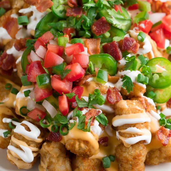 Loaded Tater Tot Nachos - Recipe photo by peasandcrayons