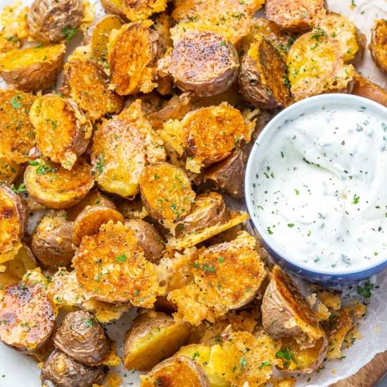 CRISPY PARMESAN ROASTED POTATOES - Recipe photo by healthyfitnessmeals