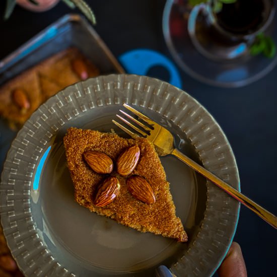 The Best Healthy Basbousa (Namoura) - Recipe photo by thehealthyrecipeslab