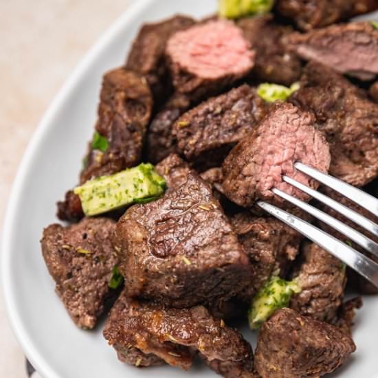 Air Fryer Steak Bites - Recipe photo by Thedinnerbite