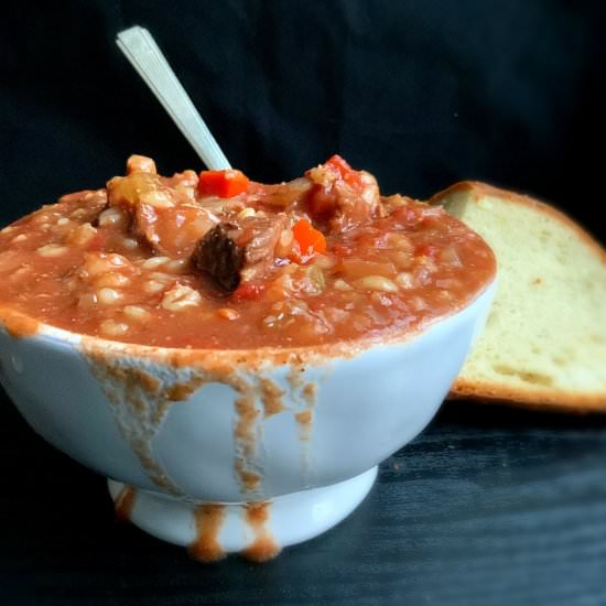 Slow Cooker Tomato Beef Barley Soup - Recipe photo by The Lazy Slow Cooker