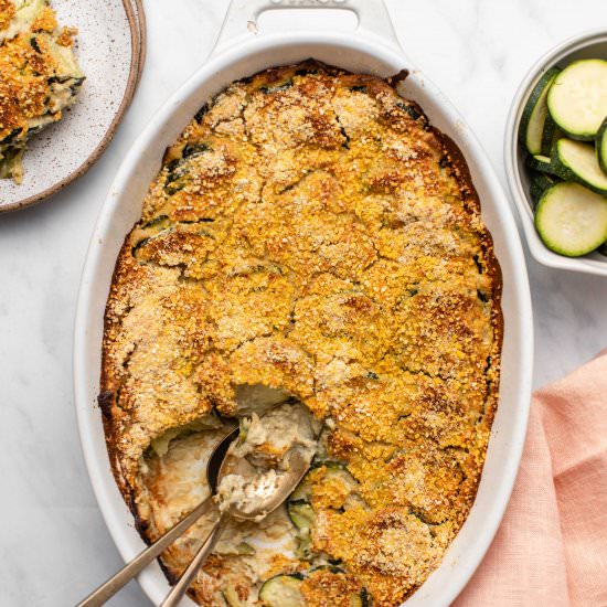 CHEESY VEGAN ZUCCHINI GRATIN - Recipe photo by from my bowl
