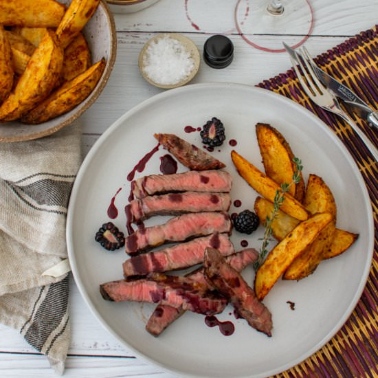 Scotch fillet, wedges & blackberry - Recipe photo by AnotherFoodBlogger
