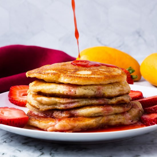 Mango Pancakes with Strawberry Sauc - Recipe photo by cooking.with.carbs