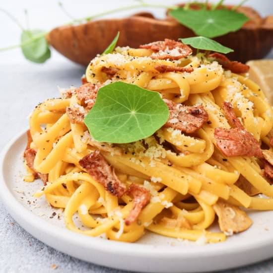 Best Vegan Carbonara - Recipe photo by aVegTasteFromAtoZ