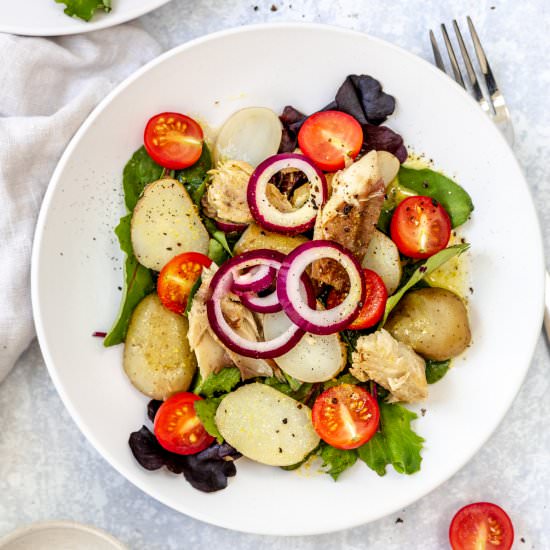 Tinned Mackerel Potato Salad - Recipe photo by Searchingforspice