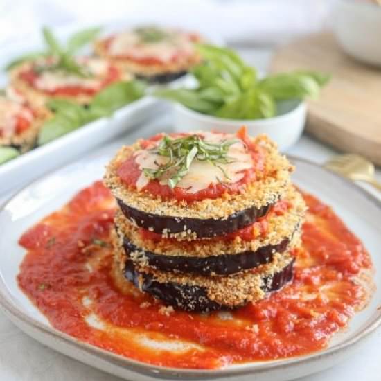 Healthier Eggplant Parmesan - Recipe photo by whollytasteful