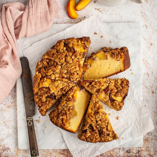 Peach crumble kefir cake - Recipe photo by cherryonmysundae