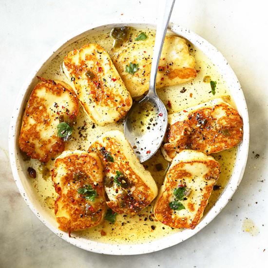Halloumi with Peppered Honey - Recipe photo by servingdumplings