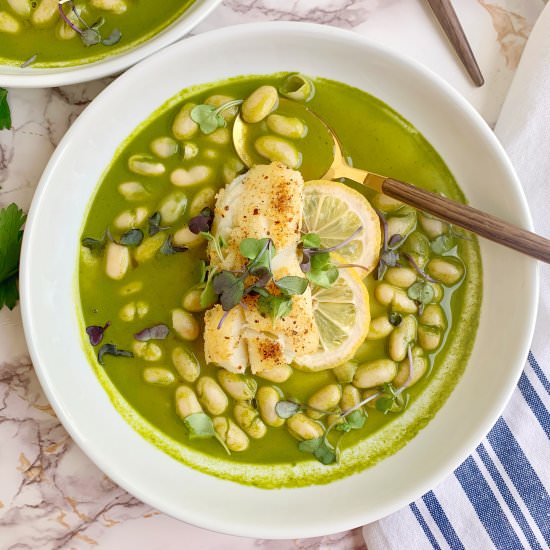 Cod with Herb Brothy Beans - Recipe photo by Theyummymuffin