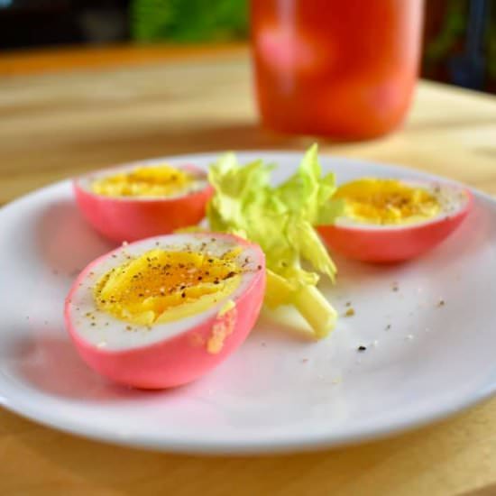 Canadian Caesar Pickled Eggs - Recipe photo by The Intrepid Eater