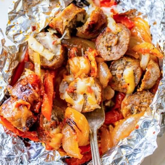 Foil Packet Cheesy Sausage, Peppers - Recipe photo by Skinnytaste