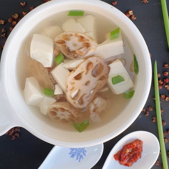 Lotus root and tofu soup - Recipe photo by Mildlyindian
