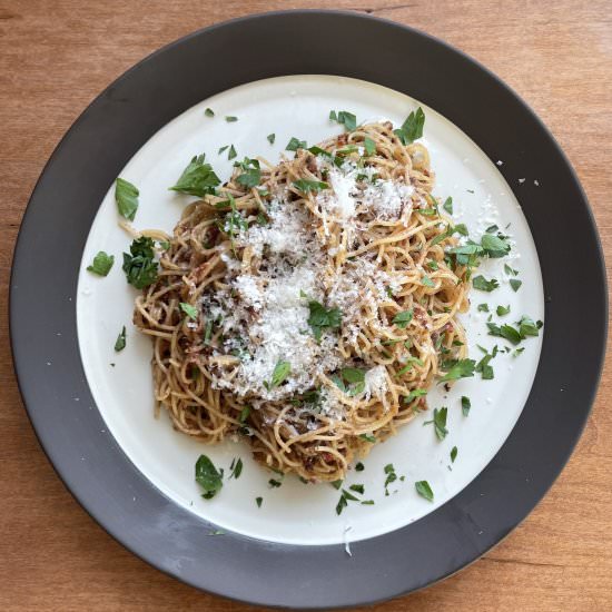 Fig bacon jam pasta - Recipe photo by uglyducklingbakery