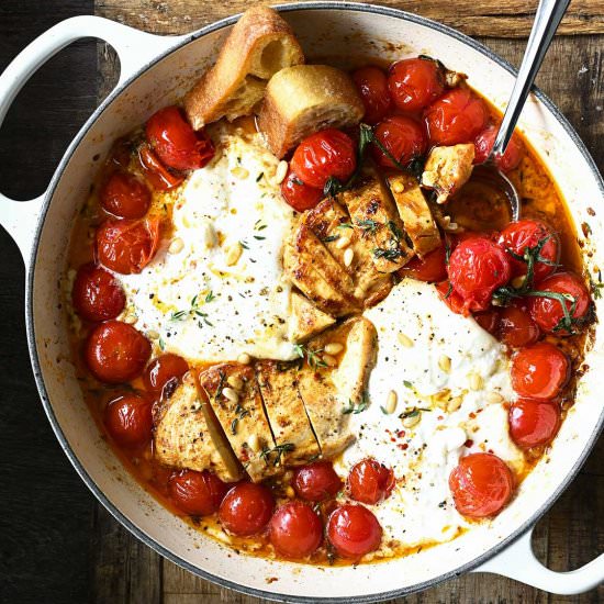 Chicken with Tomatoes and Burrata - Recipe photo by servingdumplings