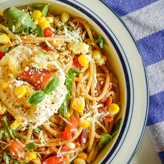 Summer Corn Burrata Pasta - Recipe photo by thisishowicook