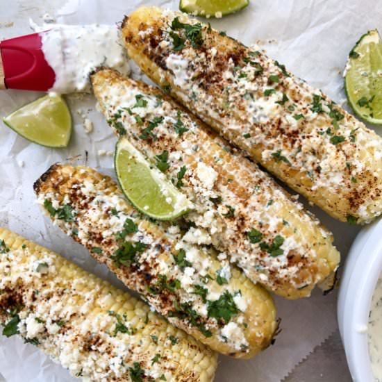 Grilled Mexican Street Corn - Recipe photo by The Frizzled Leek