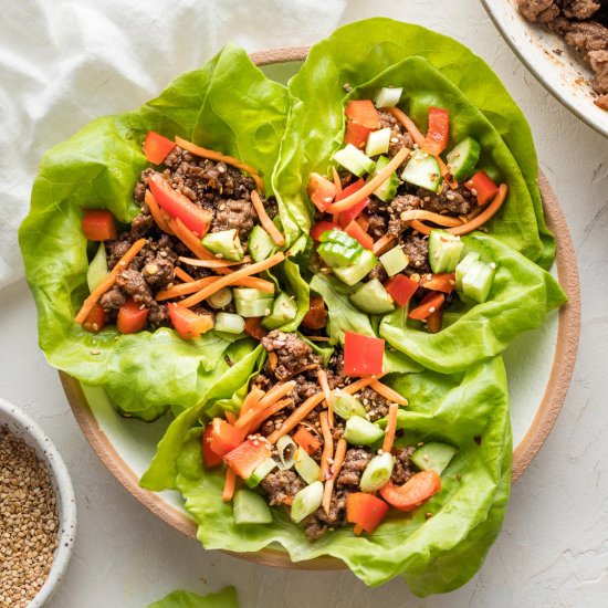 Korean Beef Lettuce Wraps - Recipe photo by nourishandfete