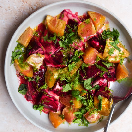 Greek-style Rainbow Beetroot Salad - Recipe photo by missrachelphipps
