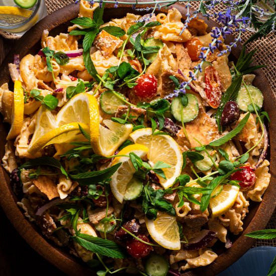 Tirokafteri Pasta Salad - Recipe photo by rhubarbandcod