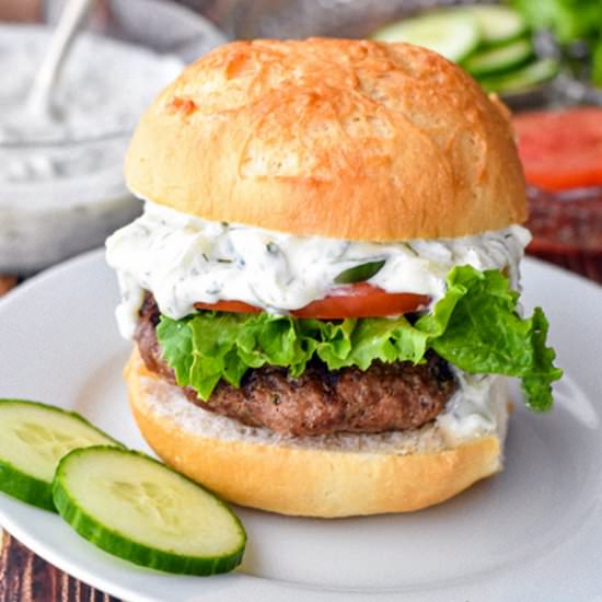 Low FODMAP Gyro Burgers - Recipe photo by goodnomshoney