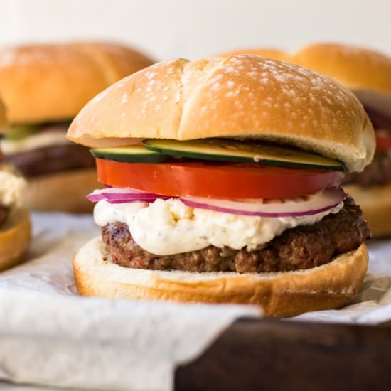 Greek Lamb Burgers - Recipe photo by Girl Gone Gourmet