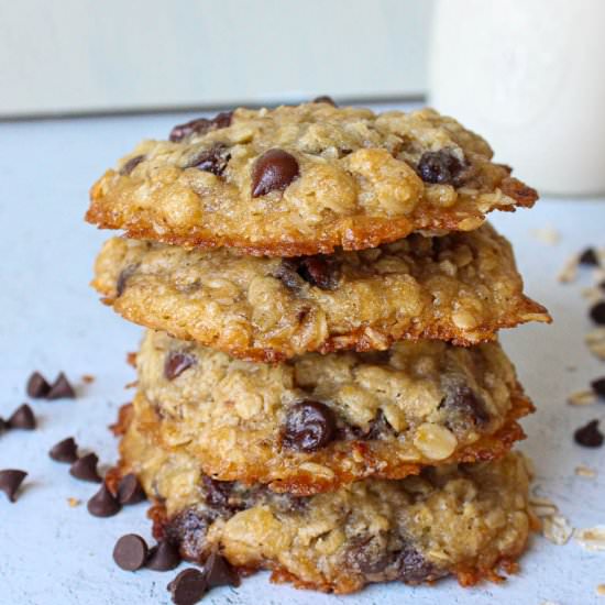Vegan oatmeal chocolate chip cookie - Recipe photo by DamnTastyVegan
