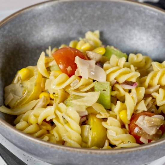 Banana Blossom Pasta Salad - Recipe photo by Plant Based Folk