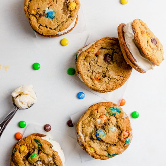 M&M Ice Cream Cookie Sandwiches - Recipe photo by ScienceandCrumbs