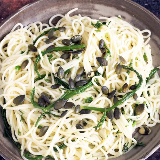 Lemon and samphire pasta - Recipe photo by Mandy Sneaky Veg