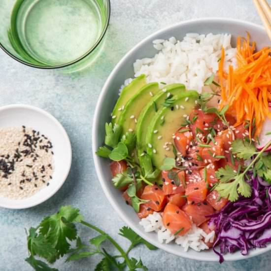 Spicy Salmon Belly Poke Bowls (GF) - Recipe photo by dwellbymichelle